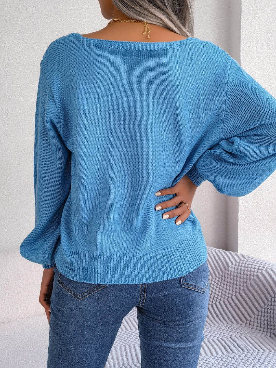 Cable-Knit Square Neck Long Sleeve Sweater - Delanoir