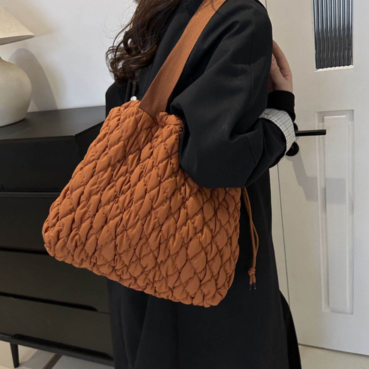 Drawstring Bubble Texture Tote Bag - Delanoir