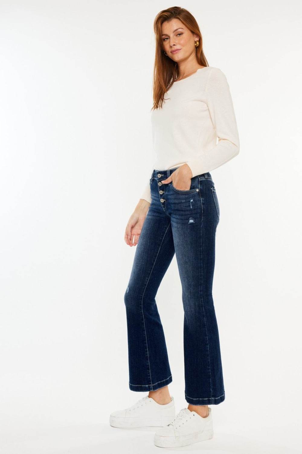 Kancan Mid Rise Button Fly Flare Jeans - Delanoir