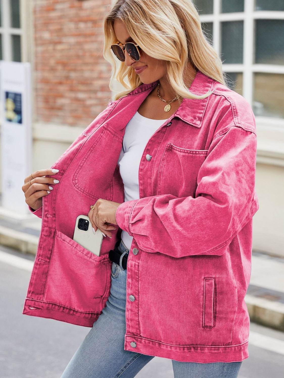 Button Up Denim Jacket with Pockets - Delanoir