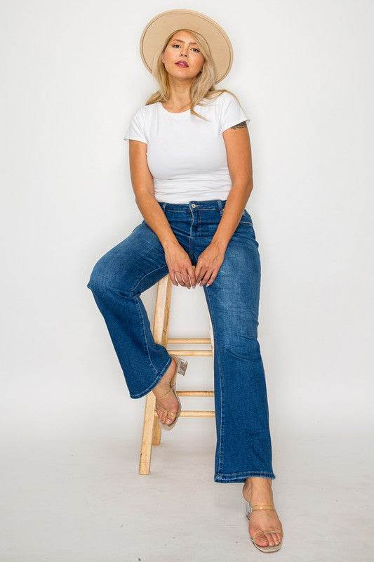 bytos Full Size Cat's Whiskers High Rise Straight Jeans - Delanoir