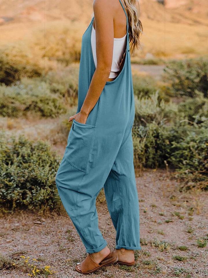 Double Take Full Size V-Neck Sleeveless Jumpsuit with Pockets - Delanoir