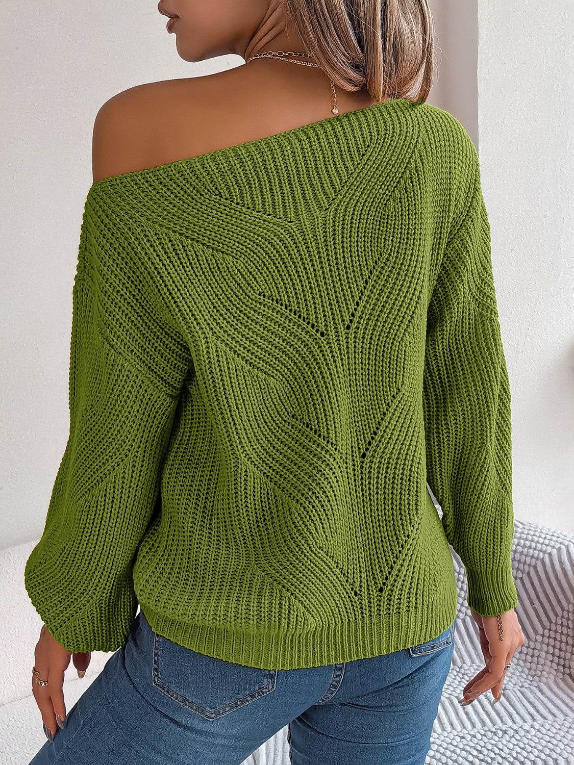 Openwork Long Sleeve Sweater - Delanoir
