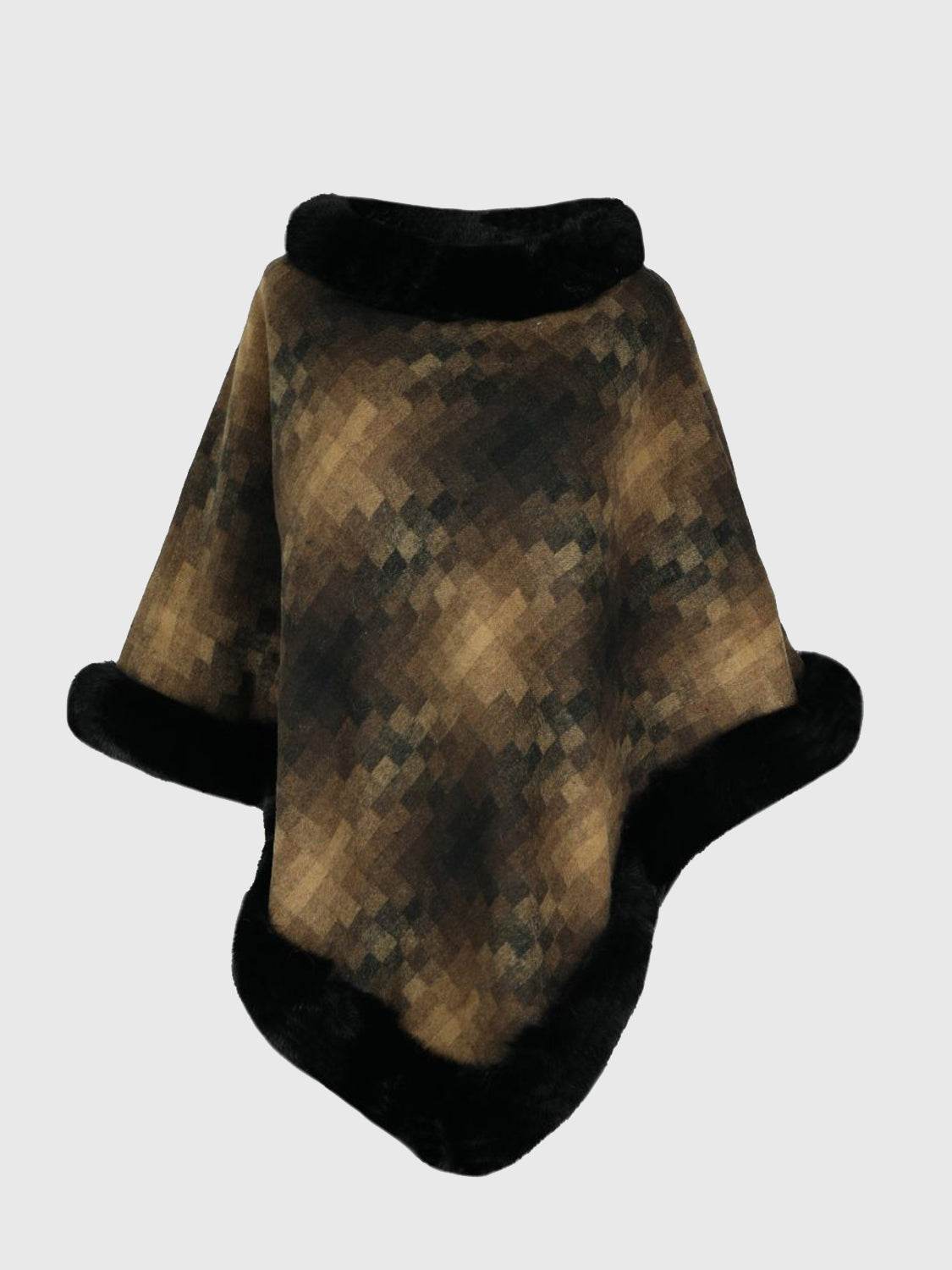 Faux Fur Trim Poncho - Delanoir