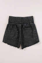 High Waist Raw Hem Denim Shorts - Delanoir