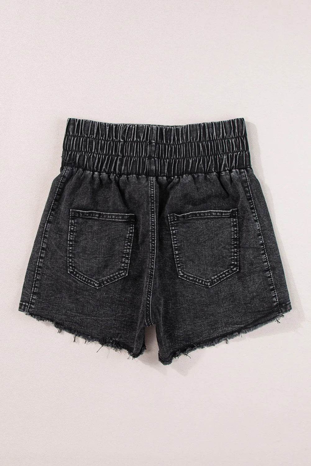 High Waist Raw Hem Denim Shorts - Delanoir