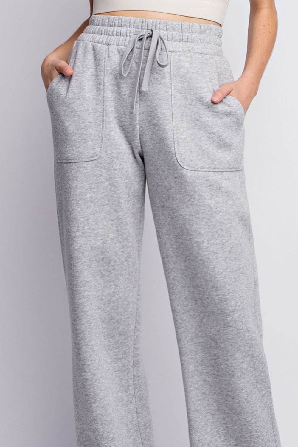Faith Apparel Full Size Drawstring Straight Leg Slit Sweatpants - Delanoir