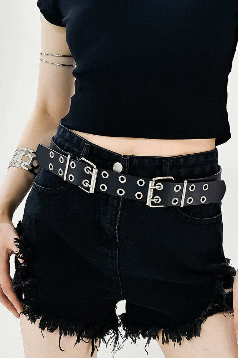 PU Leather Two Row Eyelet Belt - Delanoir