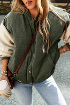 Contrast Baseball Collar Snap Down Long Sleeve Jacket - Delanoir