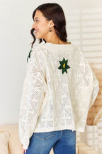 POL Floral Embroidered Pattern V-Neck Sweater - Delanoir