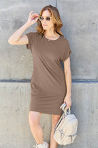 Basic Bae Full Size Round Neck Short Sleeve Dress with Pockets - Delanoir
