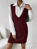 V-Neck Sleeveless Sweater Dress with Pockets - Delanoir