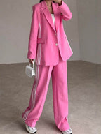 Side Striped Long Sleeve Blazer and Pants Set - Delanoir