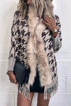 Houndstooth Fringe Hem Poncho - Delanoir