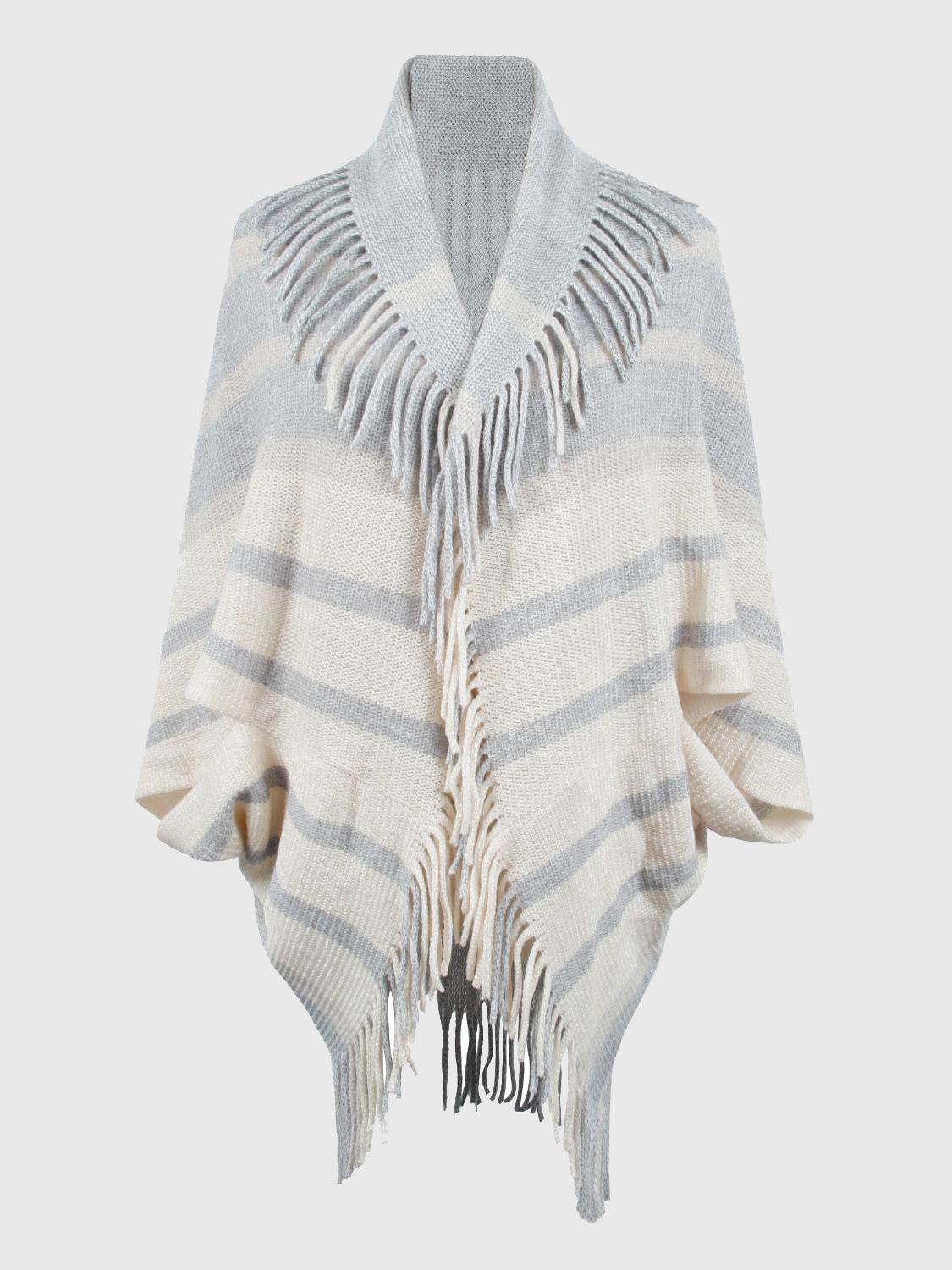 Fringe Detail Open Front Poncho - Delanoir