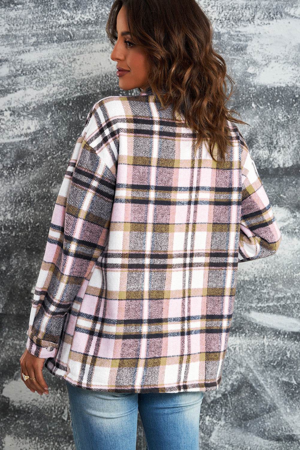 Plaid Button Front Shirt Jacket with Breast Pockets - Delanoir