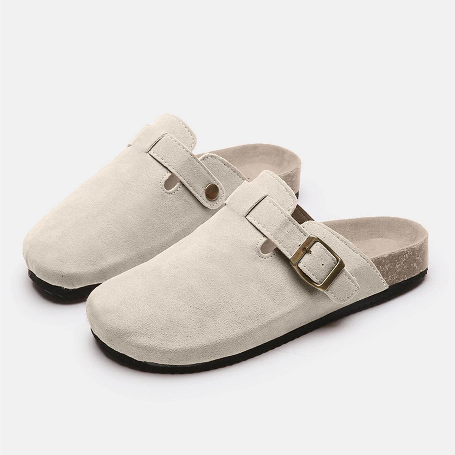 Suede Closed Toe Buckle Slide - Delanoir