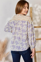 Hailey & Co Full Size Lace Detail Printed Blouse - Delanoir