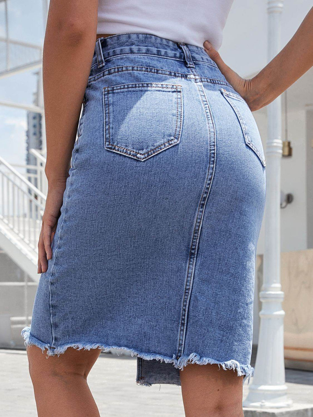 Raw Hem Slit Denim Skirt - Delanoir