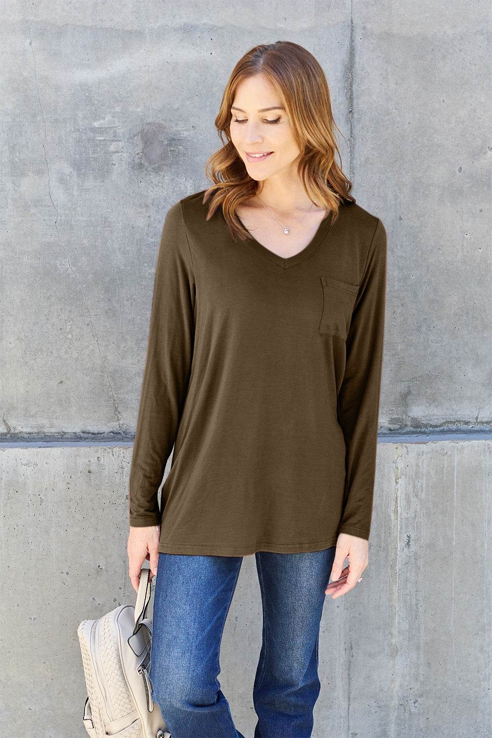 Basic Bae Full Size V-Neck Long Sleeve Top - Delanoir