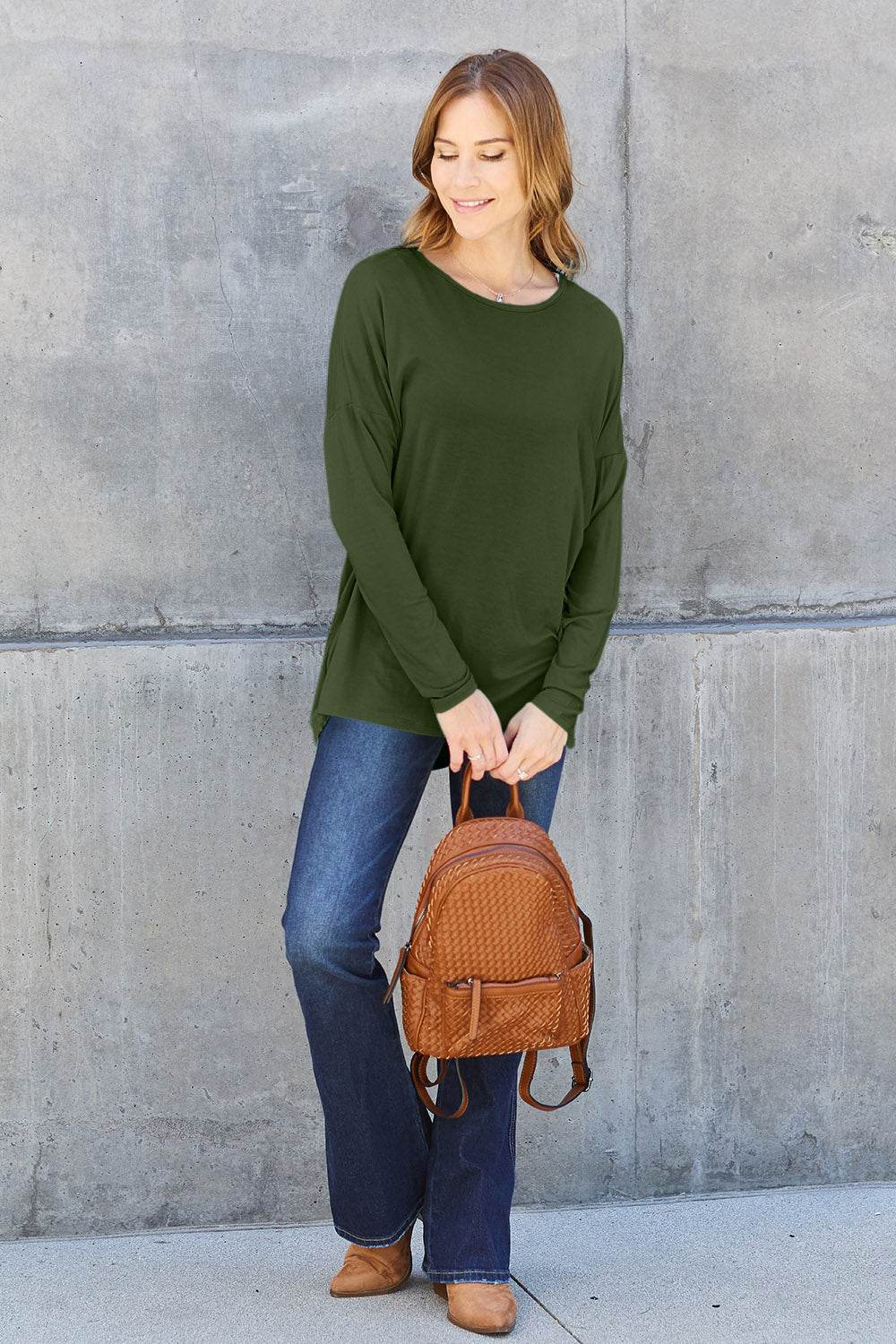 Basic Bae Full Size Round Neck Dropped Shoulder T-Shirt - Delanoir