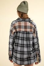 VERY J Contrast Plaid Raw Detail Shirt - Delanoir