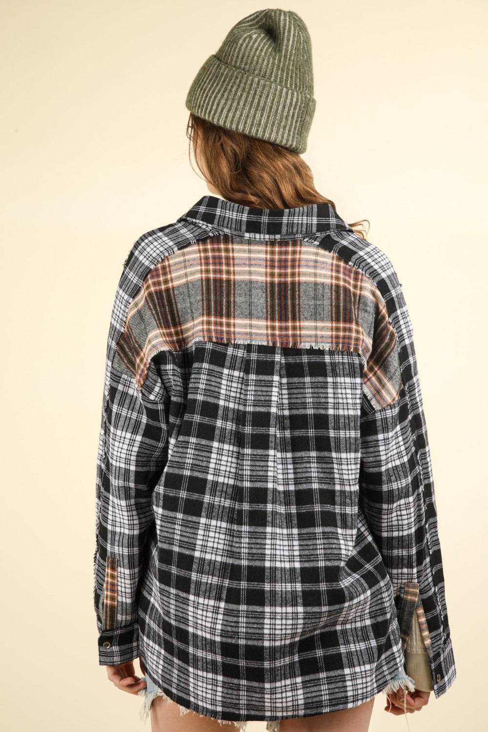 VERY J Contrast Plaid Raw Detail Shirt - Delanoir