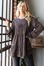 Heimish Leopard Long Sleeve Tiered Blouse - Delanoir