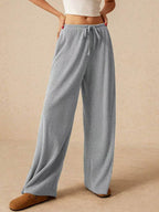 Ribbed Drawstring Wide Leg Pants - Delanoir