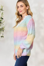 BiBi Rainbow Gradient Crochet Deetail Sweater - Delanoir