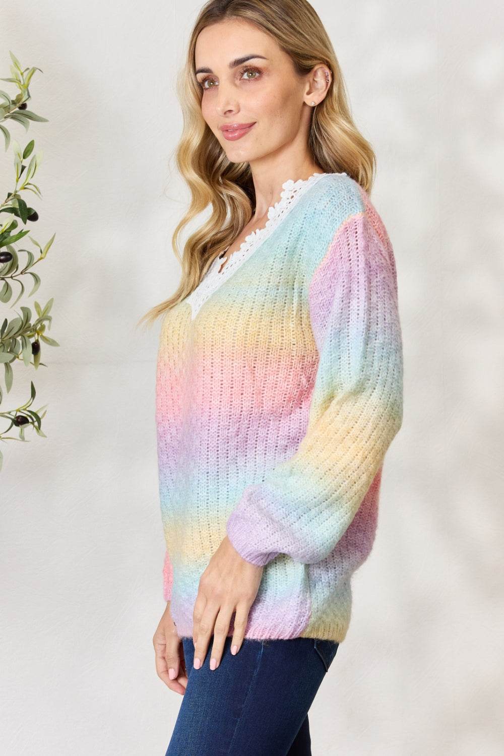 BiBi Rainbow Gradient Crochet Deetail Sweater - Delanoir