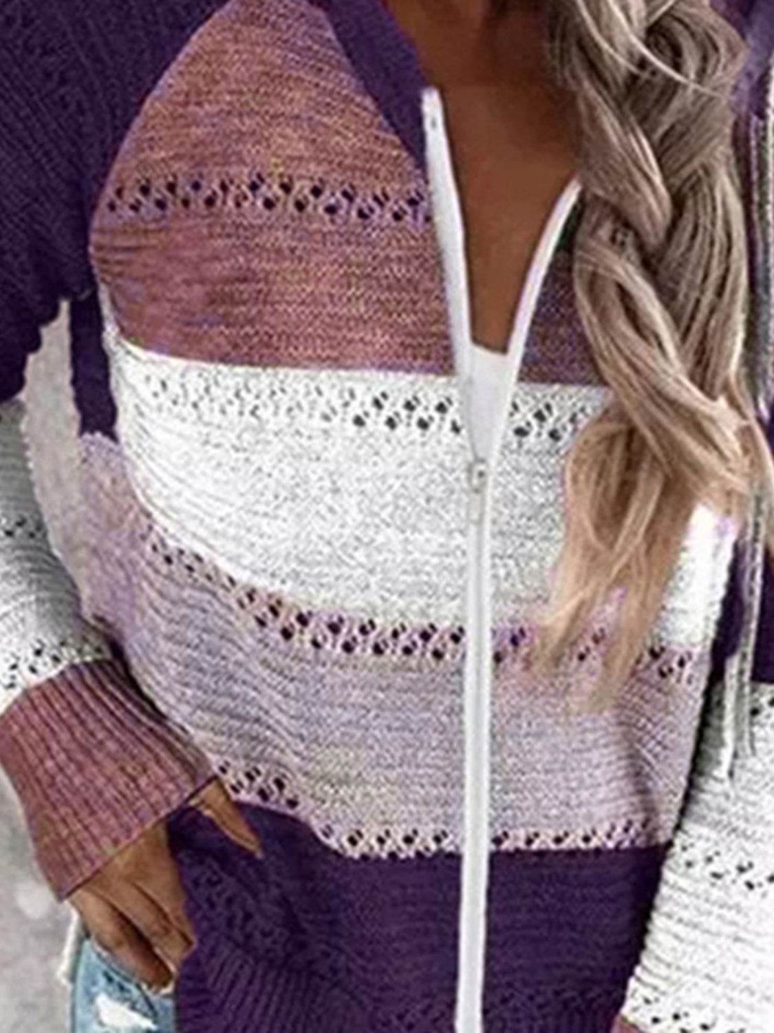 Color Block Drawstring Hooded Sweater - Delanoir