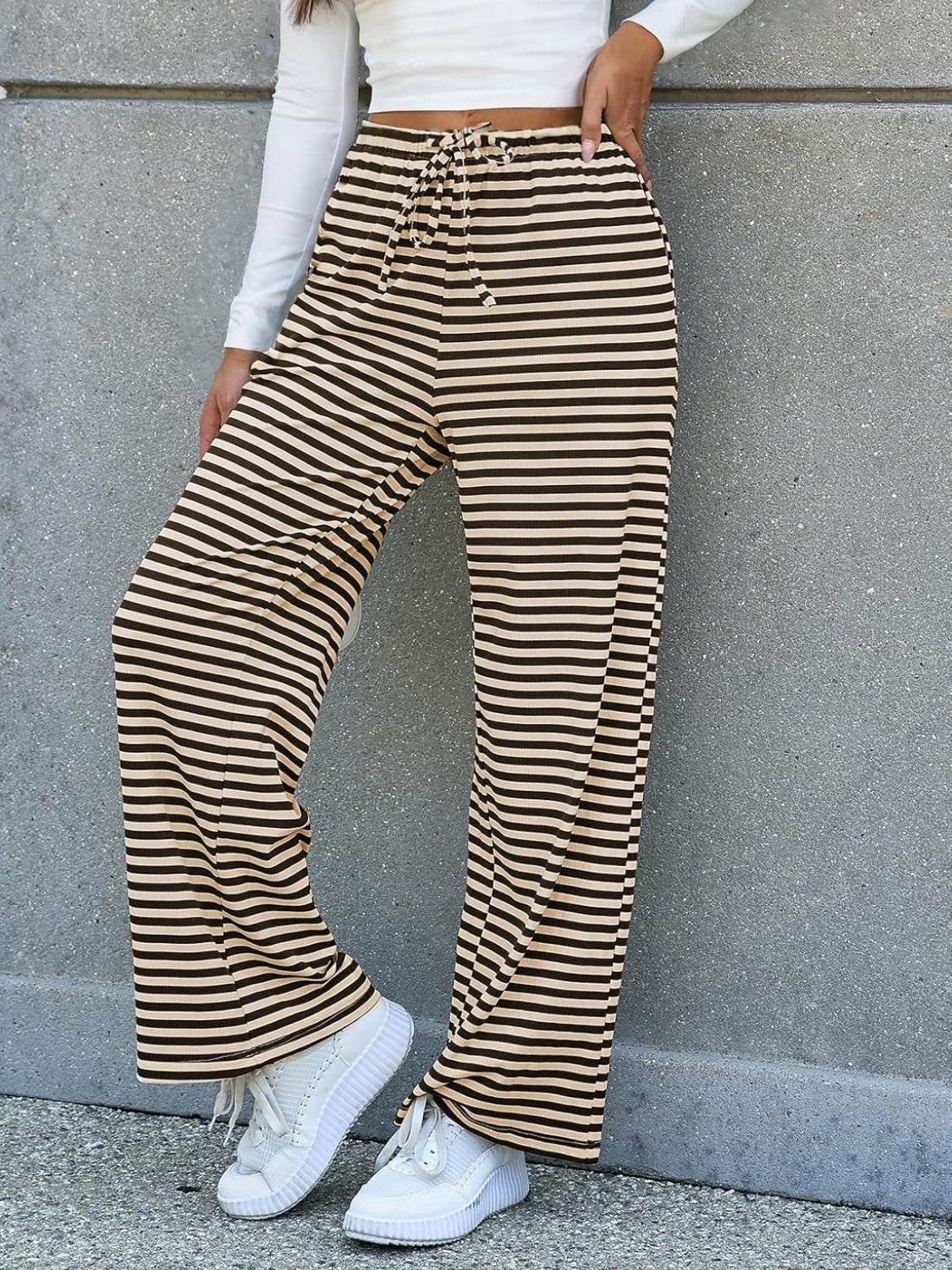Lovelet Striped Wide Leg Pants - Delanoir