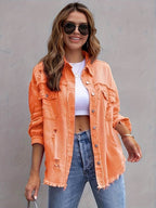 Distressed Drop Shoulder Denim Jacket - Delanoir
