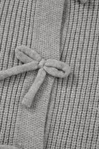 Bow Round Neck Long Sleeve Cardigan - Delanoir