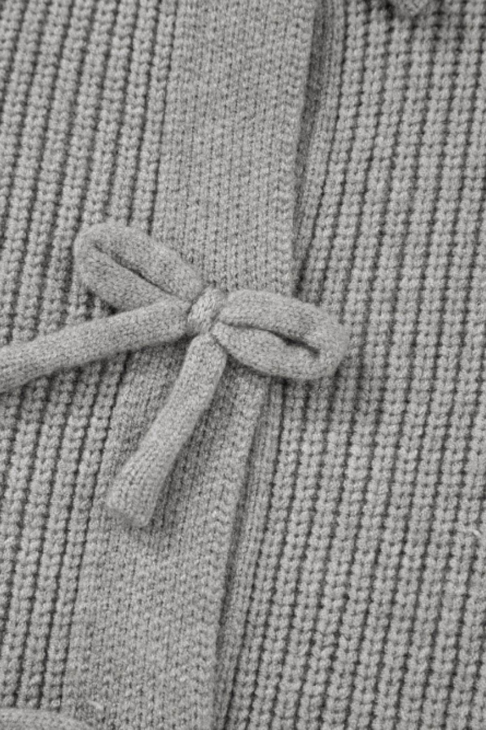 Bow Round Neck Long Sleeve Cardigan - Delanoir