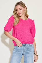 Zenana Round Neck Lantern Half Sleeve Sweater - Delanoir