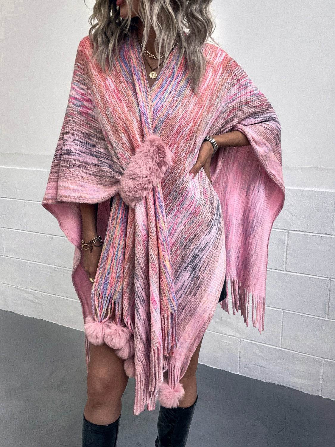 Heathered Fringe Hem Poncho - Delanoir
