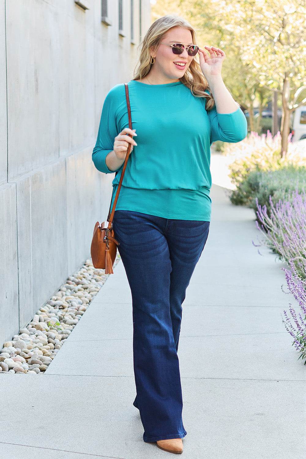 Basic Bae Full Size Round Neck Batwing Sleeve Top - Delanoir