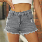 Raw Hem Distressed Denim Shorts - Delanoir