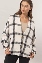 HYFVE Plaid Long Sleeve Jacket with Side Slit Pockets - Delanoir