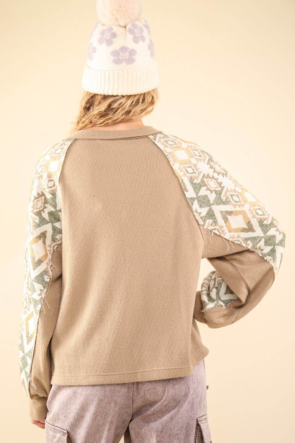 VERY J Printed Long Sleeve Round Neck Knit Top - Delanoir