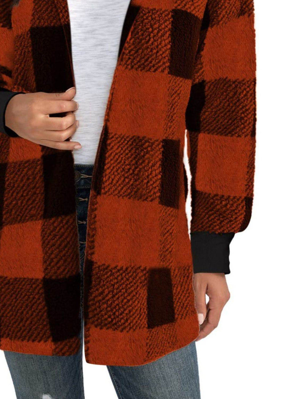 Plaid Long Sleeve Hooded Coat - Delanoir