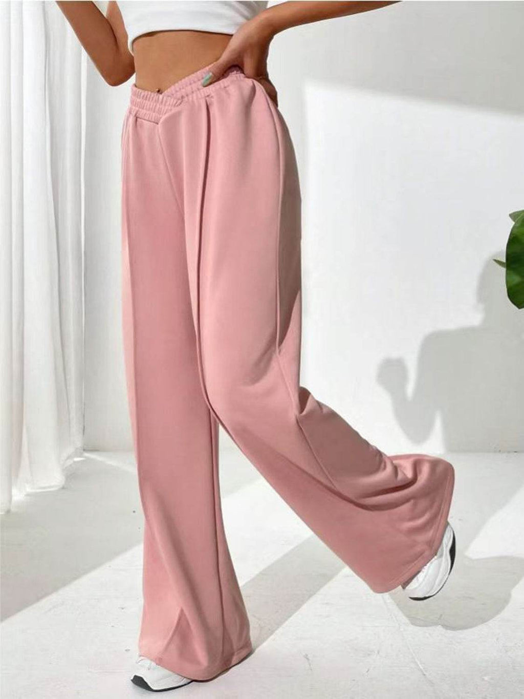 Elastic Waist Wide Leg Pants - Delanoir
