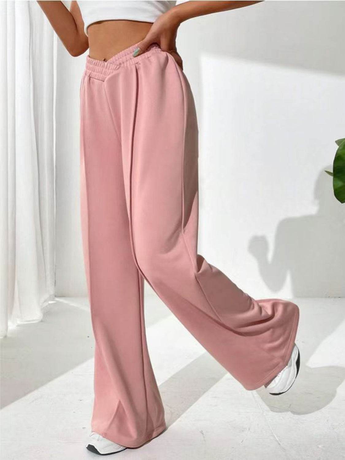 Elastic Waist Wide Leg Pants - Delanoir