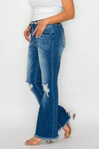 bytos Full Size Raw Hem Distressed High Rise Bootcut Jeans - Delanoir