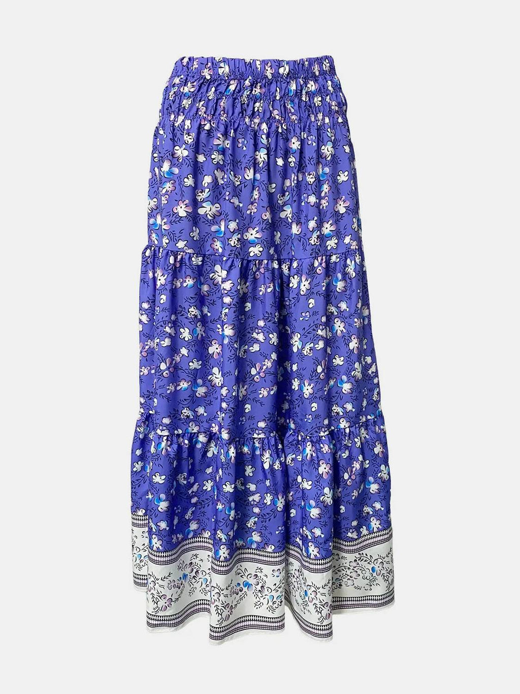 Full Size Tiered Printed Elastic Waist Skirt - Delanoir