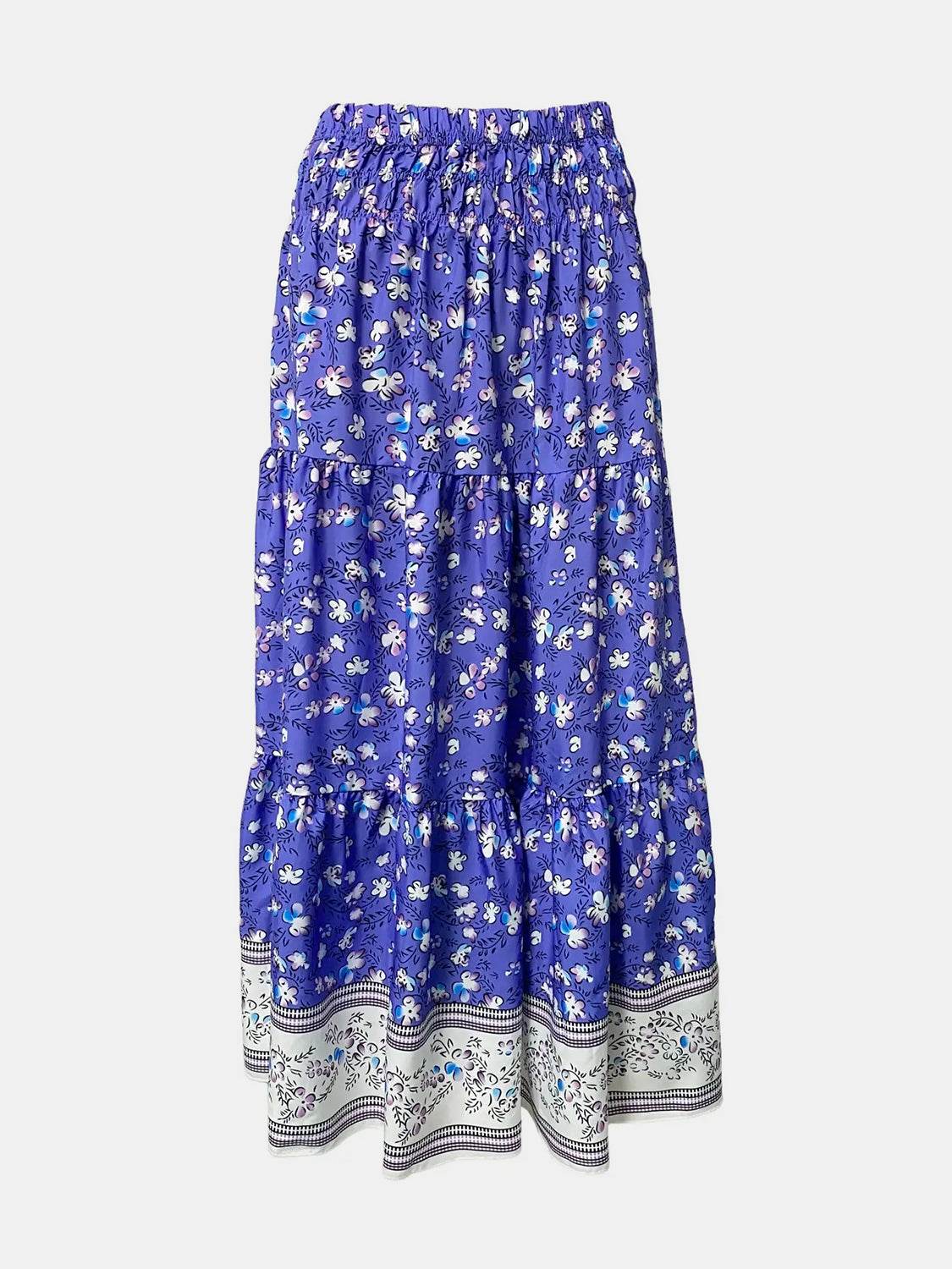 Full Size Tiered Printed Elastic Waist Skirt - Delanoir