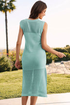 Slit Round Neck Sleeveless Sweater Dress - Delanoir