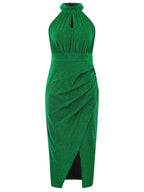 Slit Ruched Mock Neck Sleeveless Dress - Delanoir
